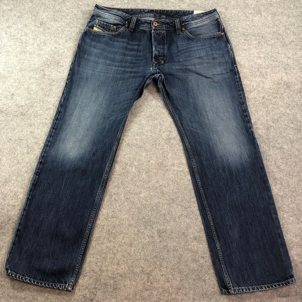 Diesel Mens Jeans Size 38x30 Straight Leg Button Fly Blue Medium Wash Denim
